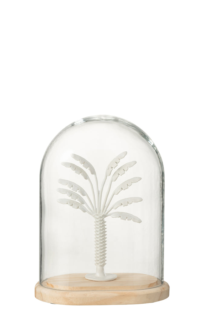 Bell Jar Palm Tree Glass/Metal White/Natural Small