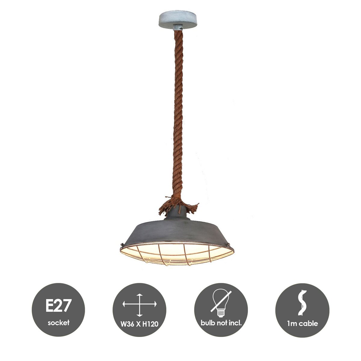 Hanglamp Dex - Beton - 36x36x120cm