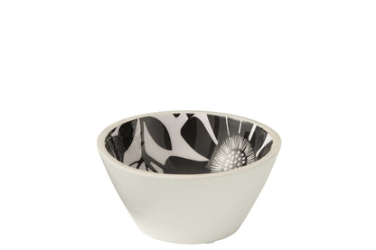 Bowl Floral Pattern Mango Wood Black/White Medium