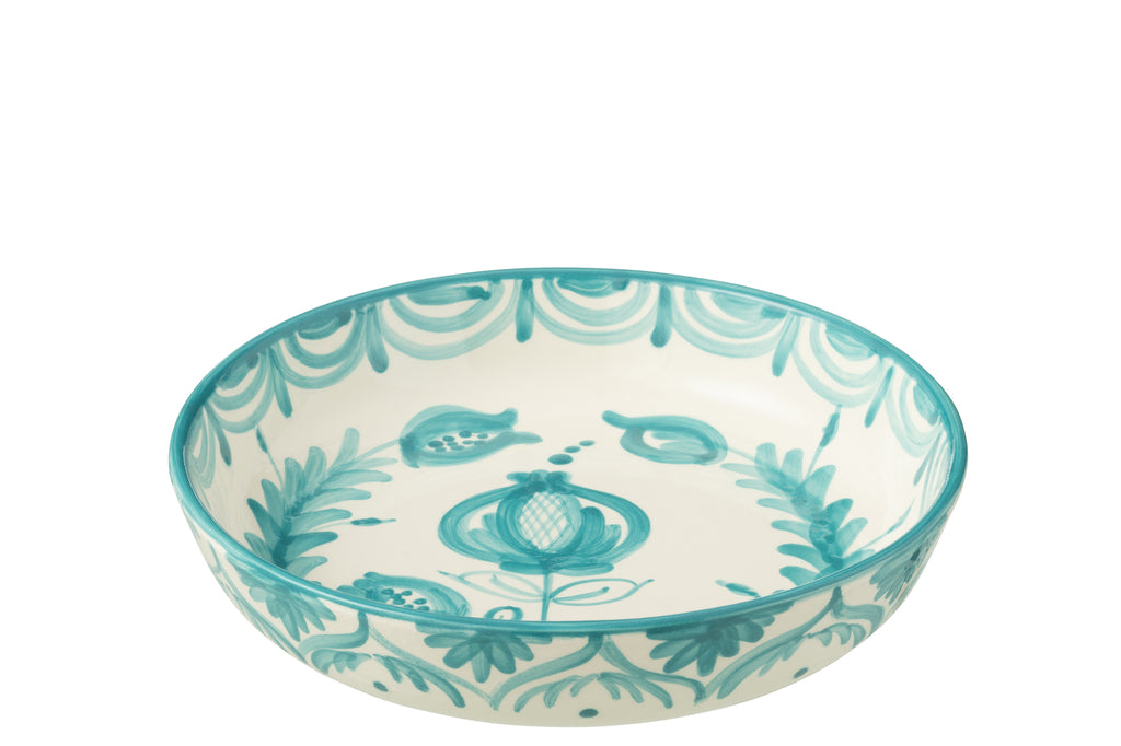 Kom Granada Laag Keramiek Wit/Aqua Groot