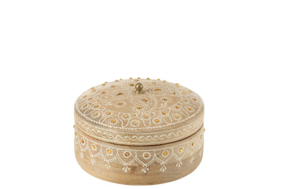 Box + Lid Beads Round Mango Wood Natural/White Small