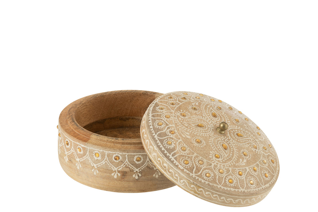Box + Lid Beads Round Mango Wood Natural/White Small