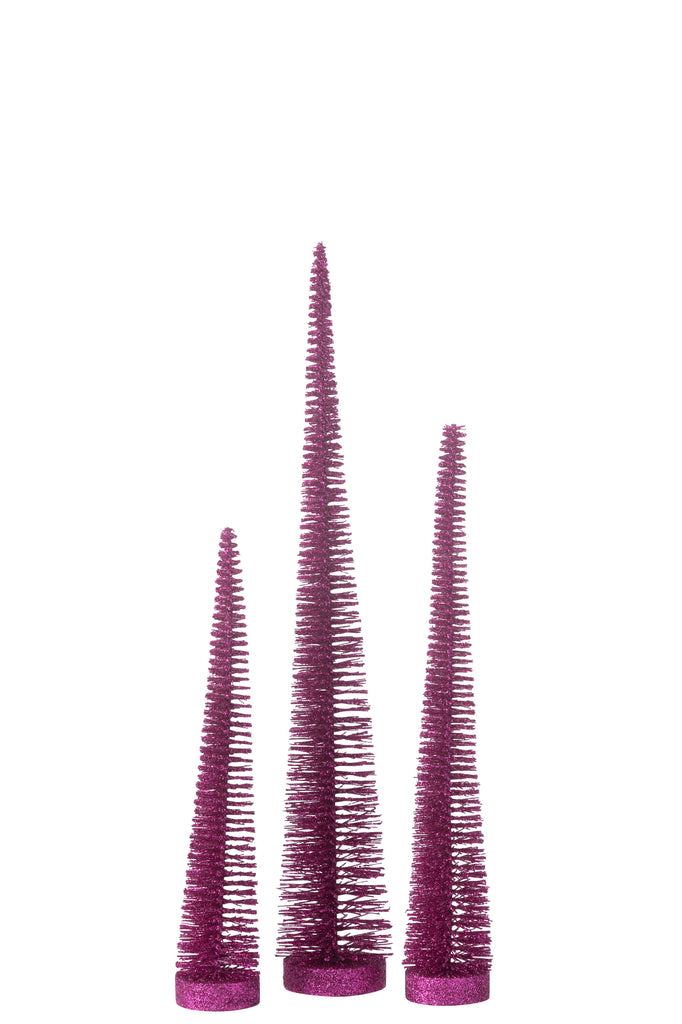 J-Line Doos met 3 kerstboomdecoratieglitters, plastic, fuchsia