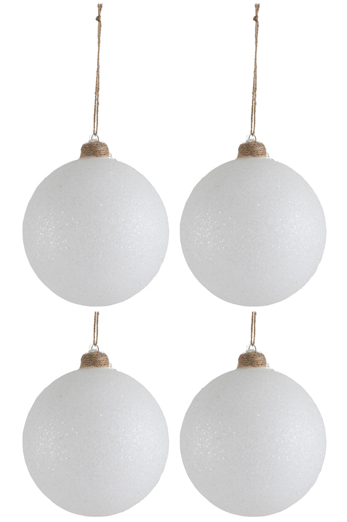 J-Line Box Of 4 Christmas Ball Glitter Glass White/Jute Large