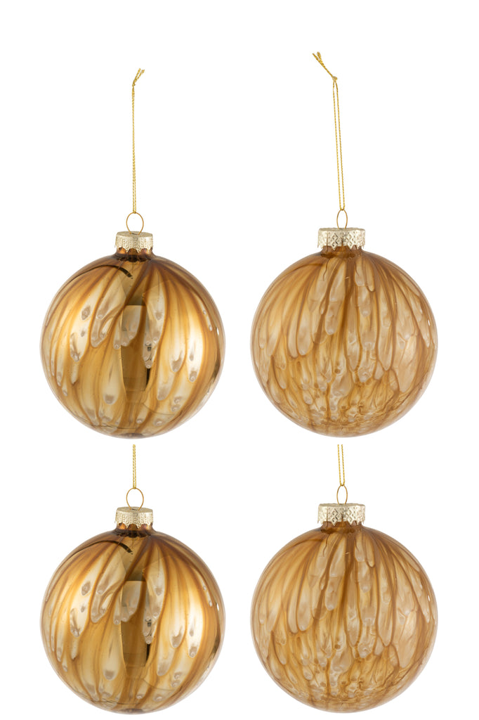 J-Line Doos met 4 kerstballen 2+2 gevlekt glas bruin mix medium