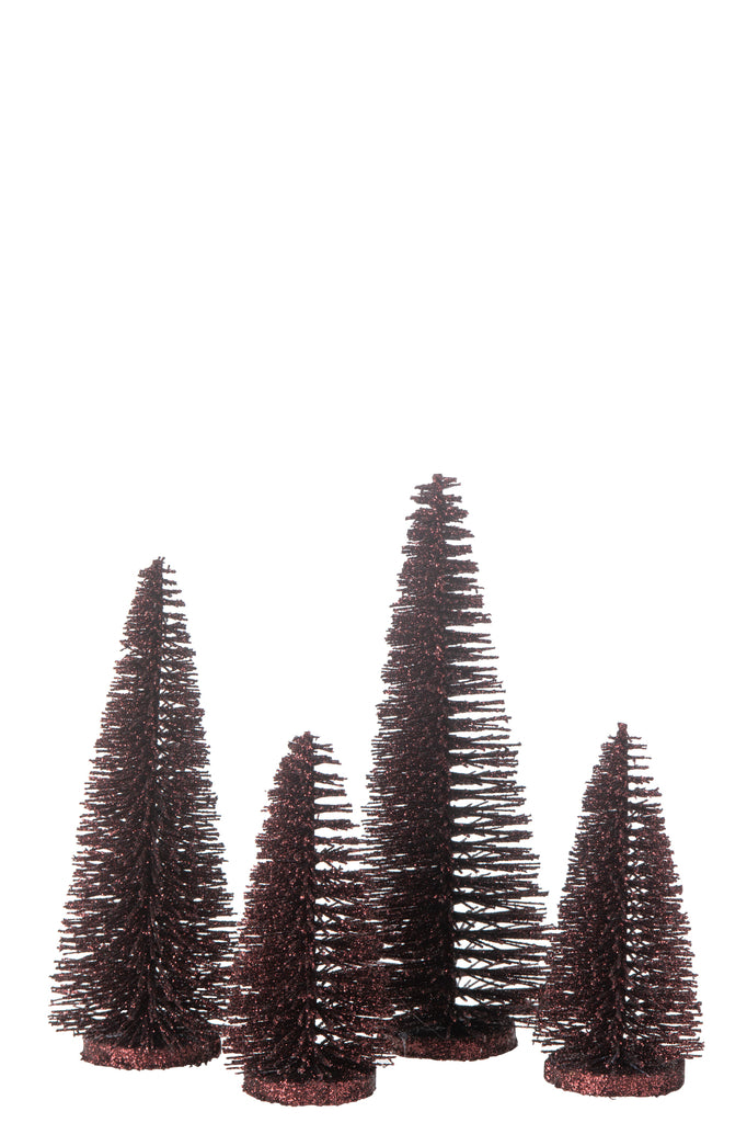 J-Line Doos met 4 kerstboomdecoratieglitters, plastic, bordeauxrood