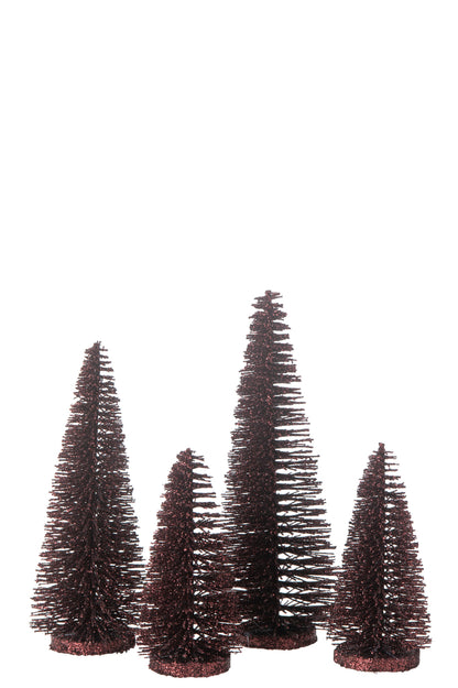 J-Line Doos met 4 kerstboomdecoratieglitters, plastic, bordeauxrood