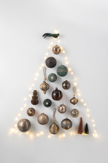 J-Line Doos met 4 kerstboomdecoratieglitters, plastic, bordeauxrood