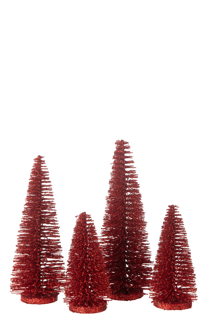 J-Line Box Of 4 Christmas Tree Deco Glitters Plastic Red