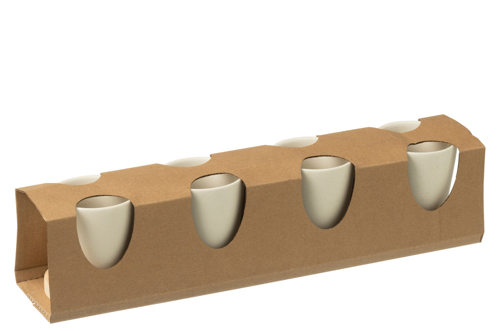 J-Line Doos met 4 koffiekopjes Oor+Bamboe Basis Keramiek Wit/Natuurlijk