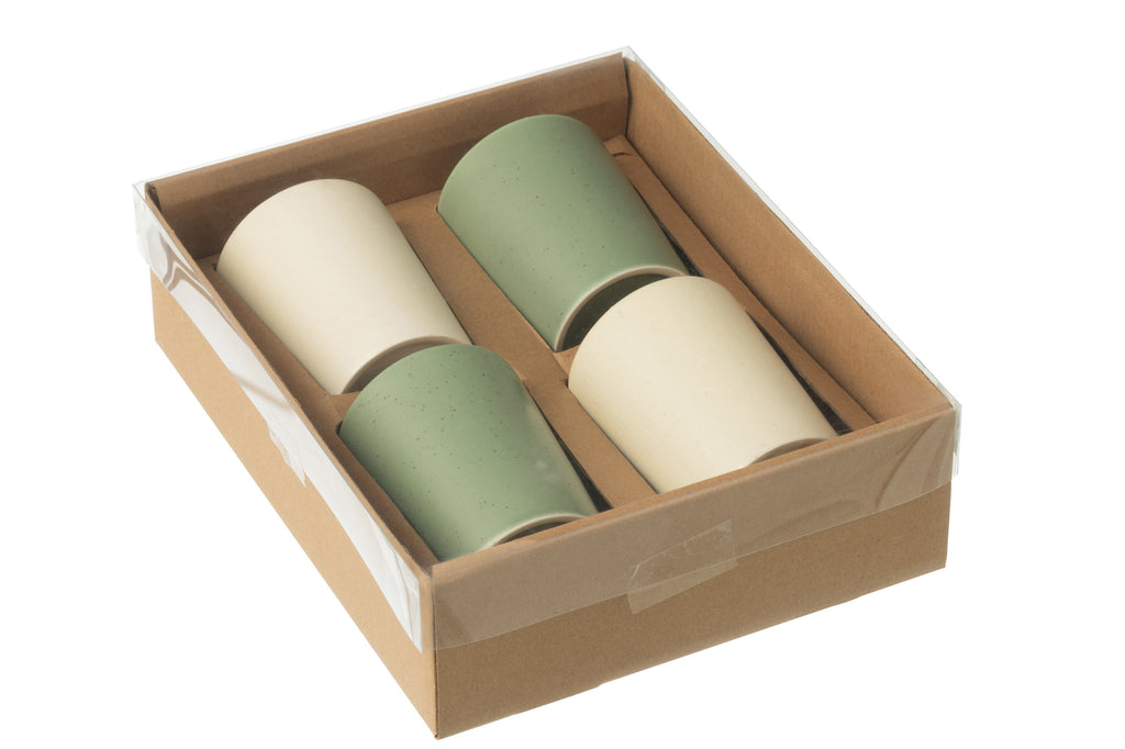 J-Line Doos van 4 bekers keramiek groen/wit