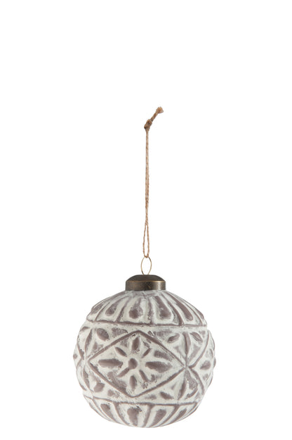 J-Line Box Of 6 Christmas Ball Pattern Matte White/Taupe
