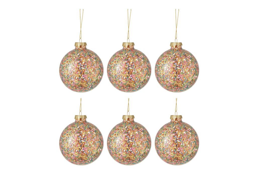 J-Line Box Of 6 Christmas Baubles Confetti Glass Mix Medium