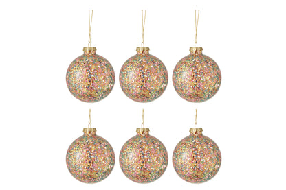 J-Line Box Of 6 Christmas Baubles Confetti Glass Mix Medium
