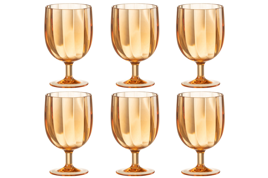 J-Line Doos van 6 stuks wijnglazen plastic oranje