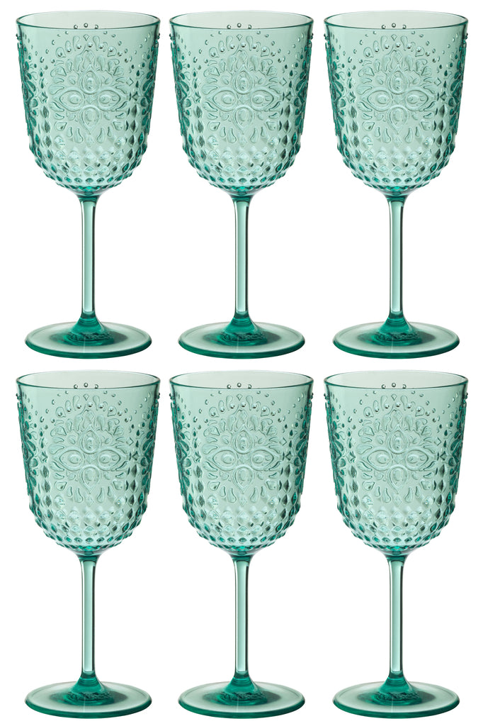 J-Line Doos met 6 wijnglazen van plastic in aquablauw.