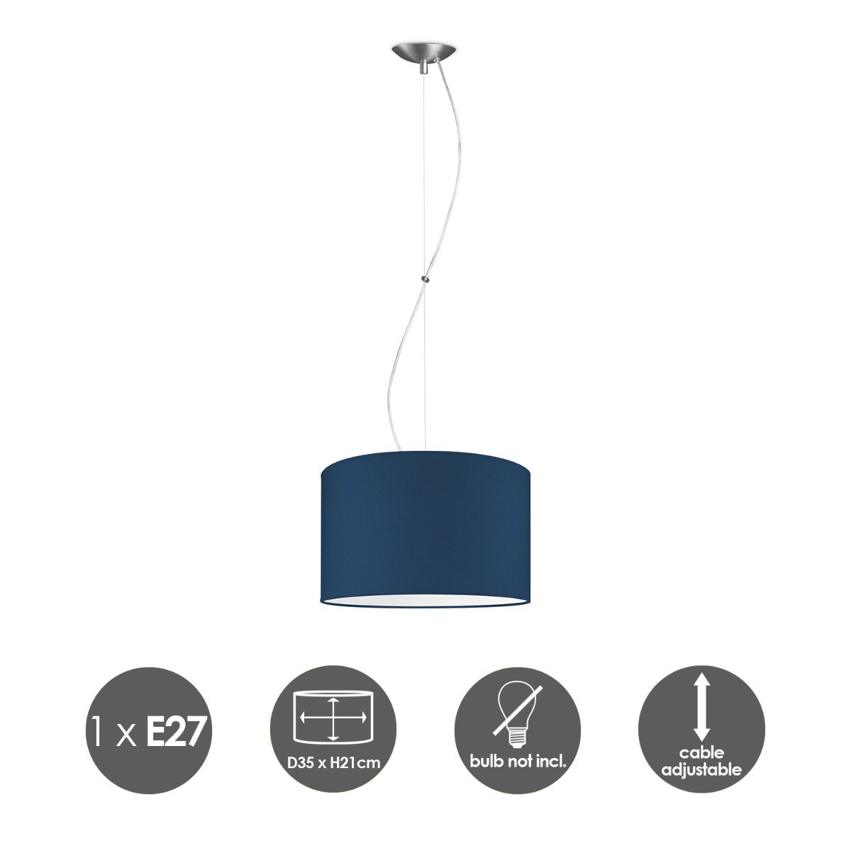 hanglamp Deluxe met lampenkap, E27, donkerblauw, 35cm