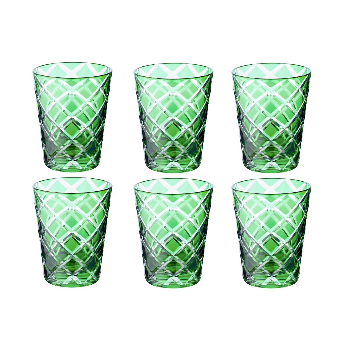 Set van 6 kristallen glazen Dio, groen, handgeslepen glas, hoogte 10 cm