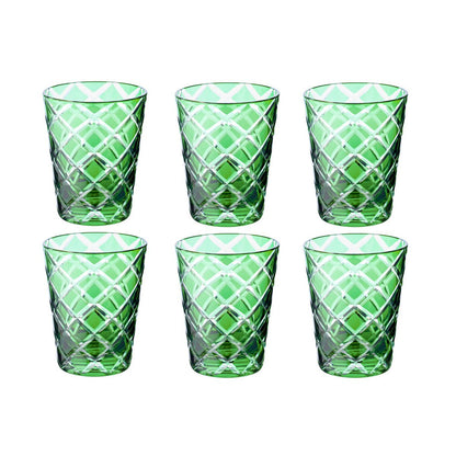Set van 6 kristallen glazen Dio, groen, handgeslepen glas, hoogte 10 cm