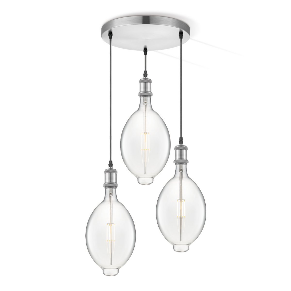 hanglamp chroom rond Ovaal 3L G180 dimbaar E27 helder