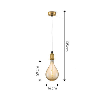 hanglamp brons vintage Pear - G160 - dimbaar E27 amber