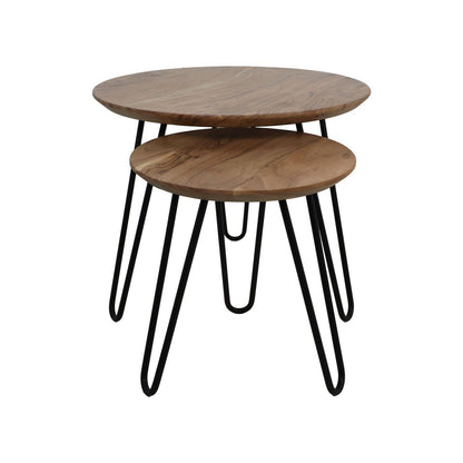 Swiss Edge Round Table set van 2 - ø60 - acaciahout/ijzer