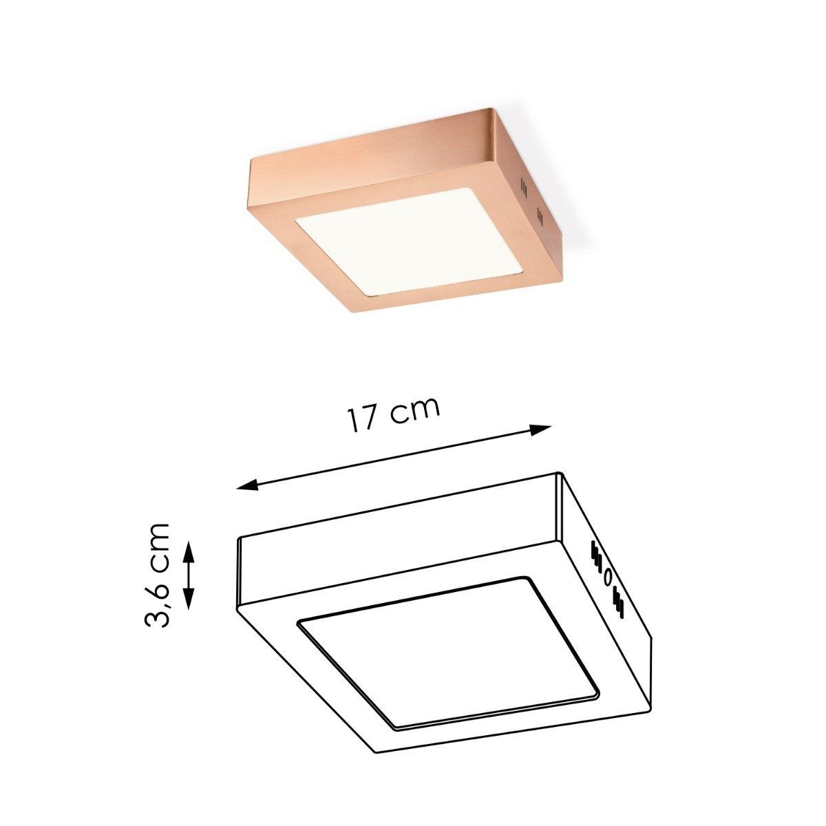 LED Plafondlamp Ska - Koper - Vierkant 17/17/3.6cm