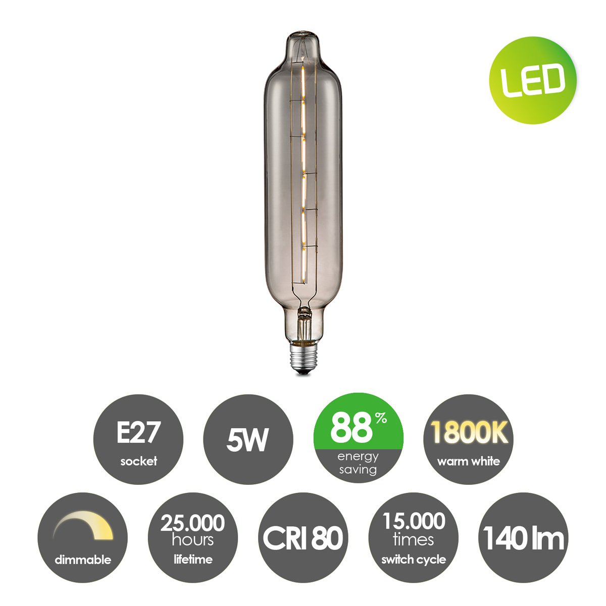 dimbare LED Carbon D E27 G78 5W 140Lm 1800K Rook