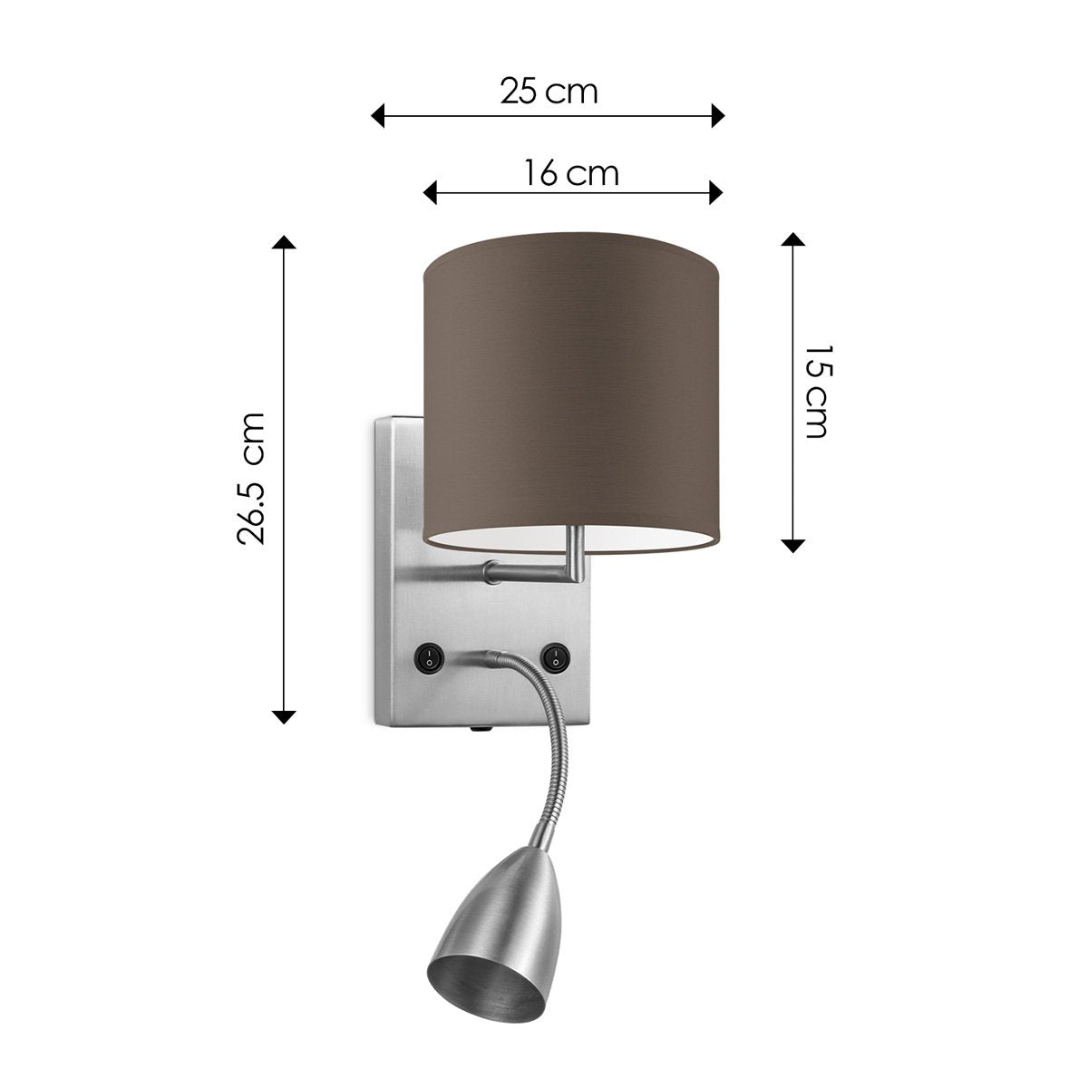 Wandlamp - Read, LED Leeslamp, E27, taupe 16cm