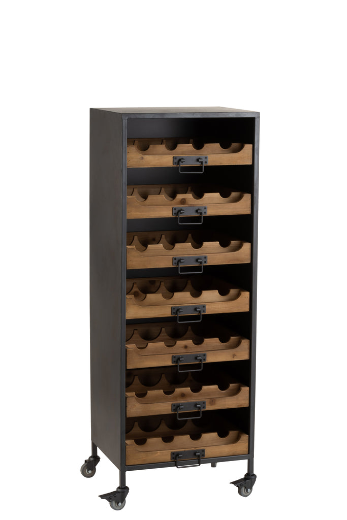 Kast Op Wielen 7 Laden Voor Wijnflessen Metaal/Hout Natuurlijk