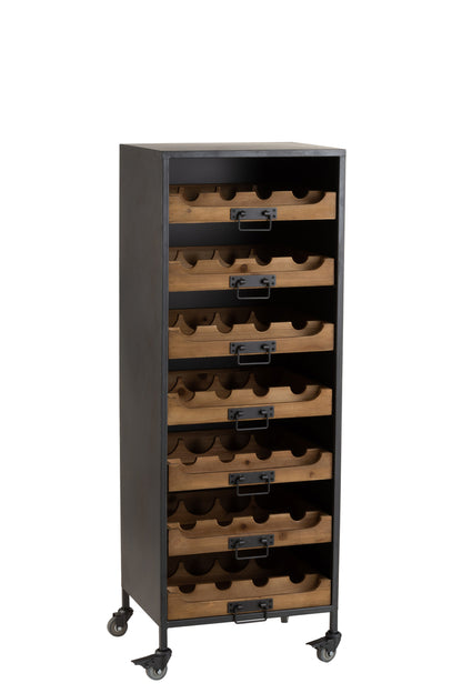 Kast Op Wielen 7 Laden Voor Wijnflessen Metaal/Hout Natuurlijk