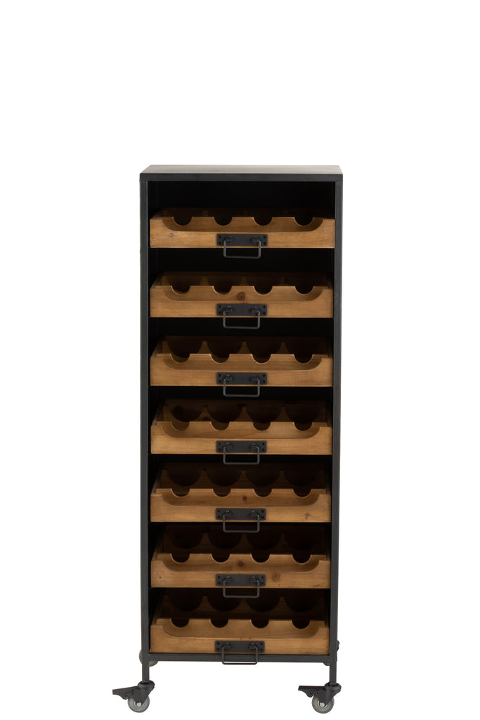 Kast Op Wielen 7 Laden Voor Wijnflessen Metaal/Hout Natuurlijk