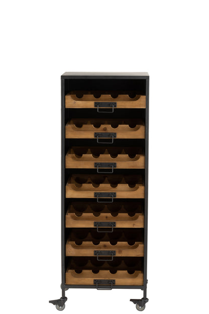 Kast Op Wielen 7 Laden Voor Wijnflessen Metaal/Hout Natuurlijk