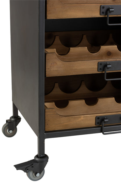 Kast Op Wielen 7 Laden Voor Wijnflessen Metaal/Hout Natuurlijk
