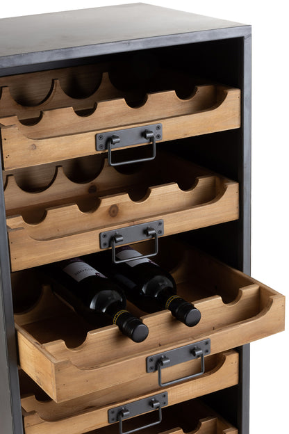 Kast Op Wielen 7 Laden Voor Wijnflessen Metaal/Hout Natuurlijk