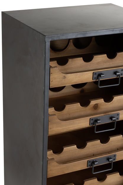 Kast Op Wielen 7 Laden Voor Wijnflessen Metaal/Hout Natuurlijk