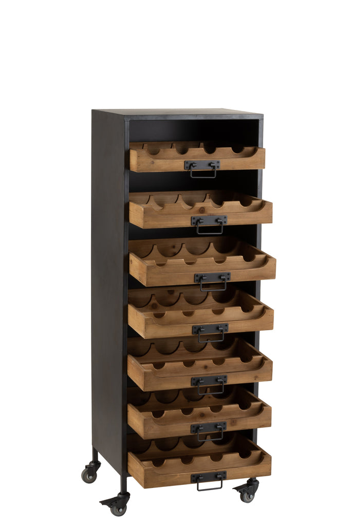Kast Op Wielen 7 Laden Voor Wijnflessen Metaal/Hout Natuurlijk