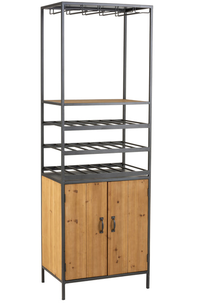 Kast voor wijnflessen+glazen Metaal/Hout Natuurlijk