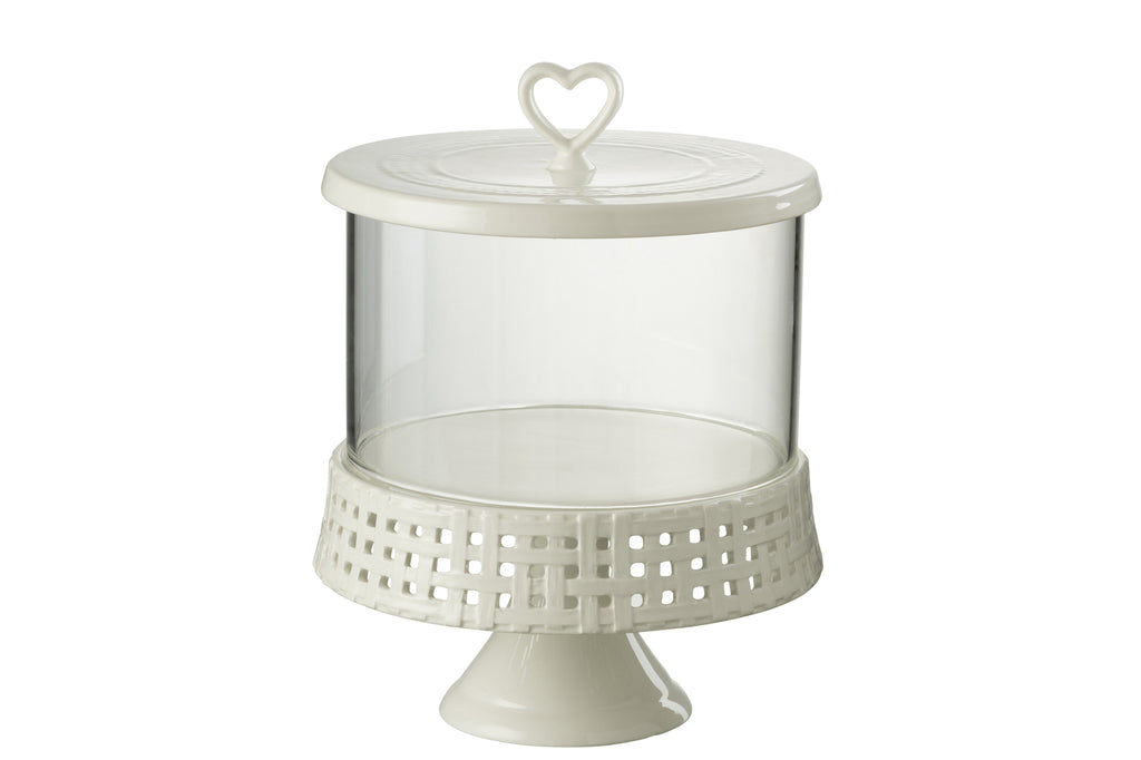 Taartplateau onder glas keramiek wit groot