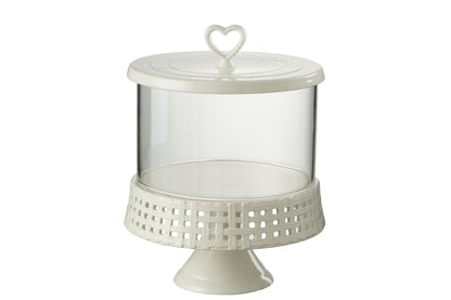 Taartplateau onder glas keramiek wit groot