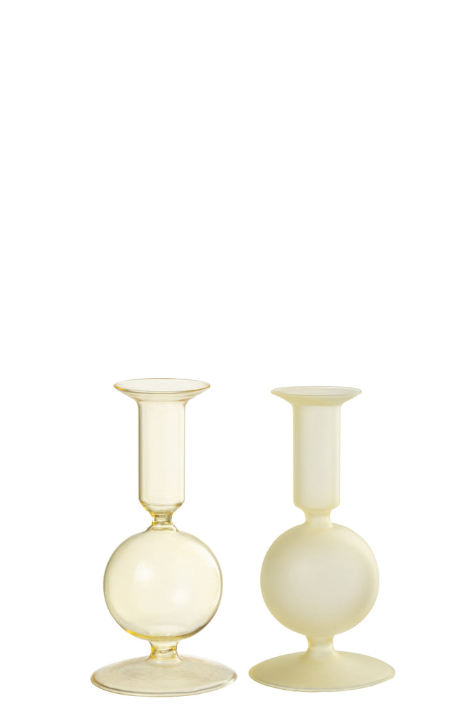 Kaarsenhouder 1 Bol Mat/Transparant Glas Lichtgeel Klein, set van 2