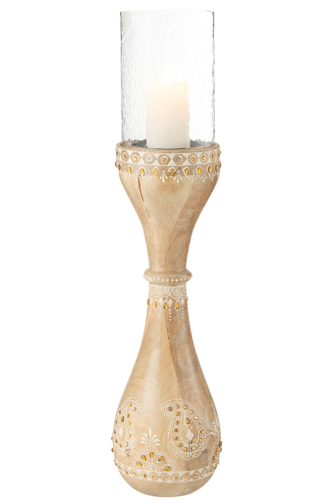Candle Holder Beads Mango Wood Natural/White Large