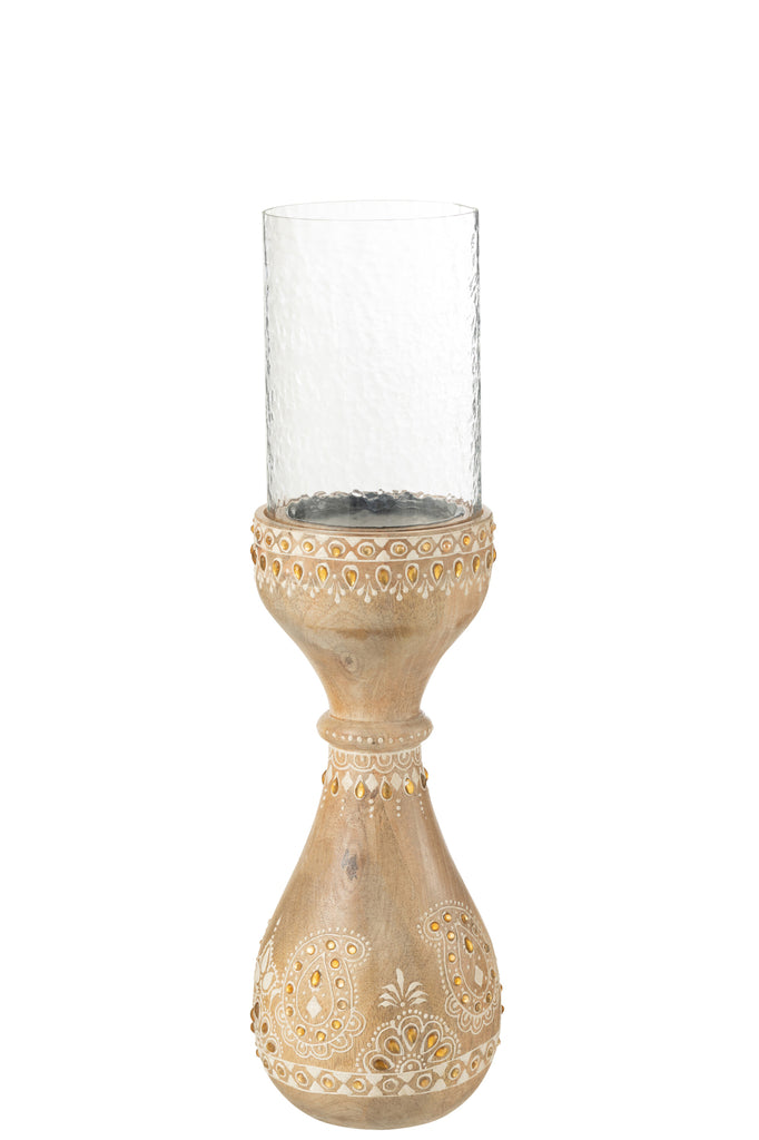 Candle Holder Beads Mango Wood Natural/White Small