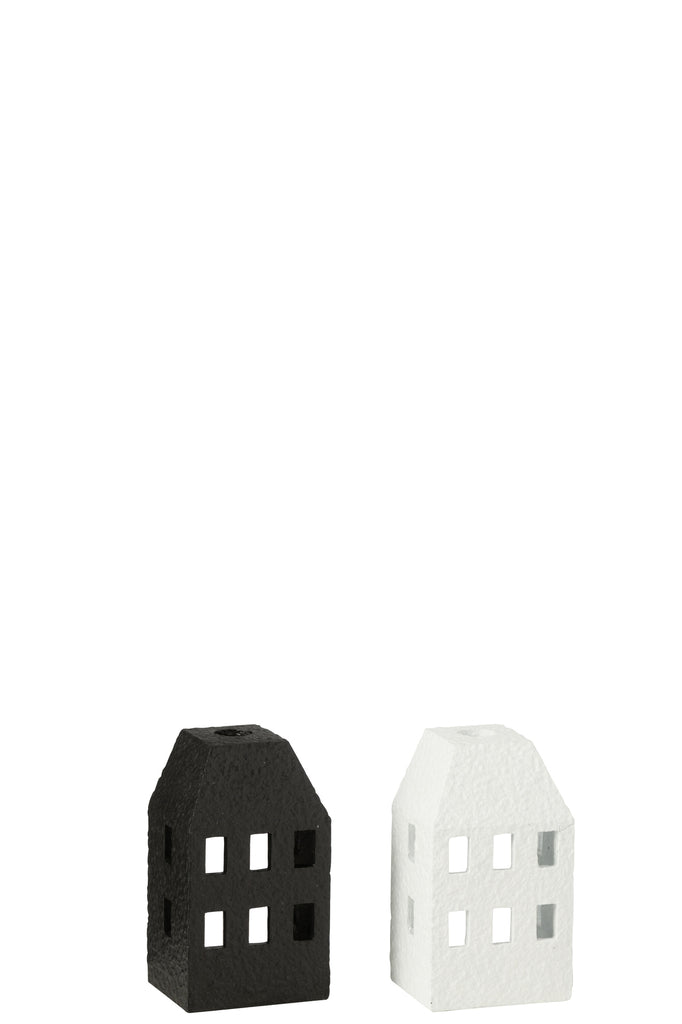 Candle Holder House Cement Black/White, set of 2