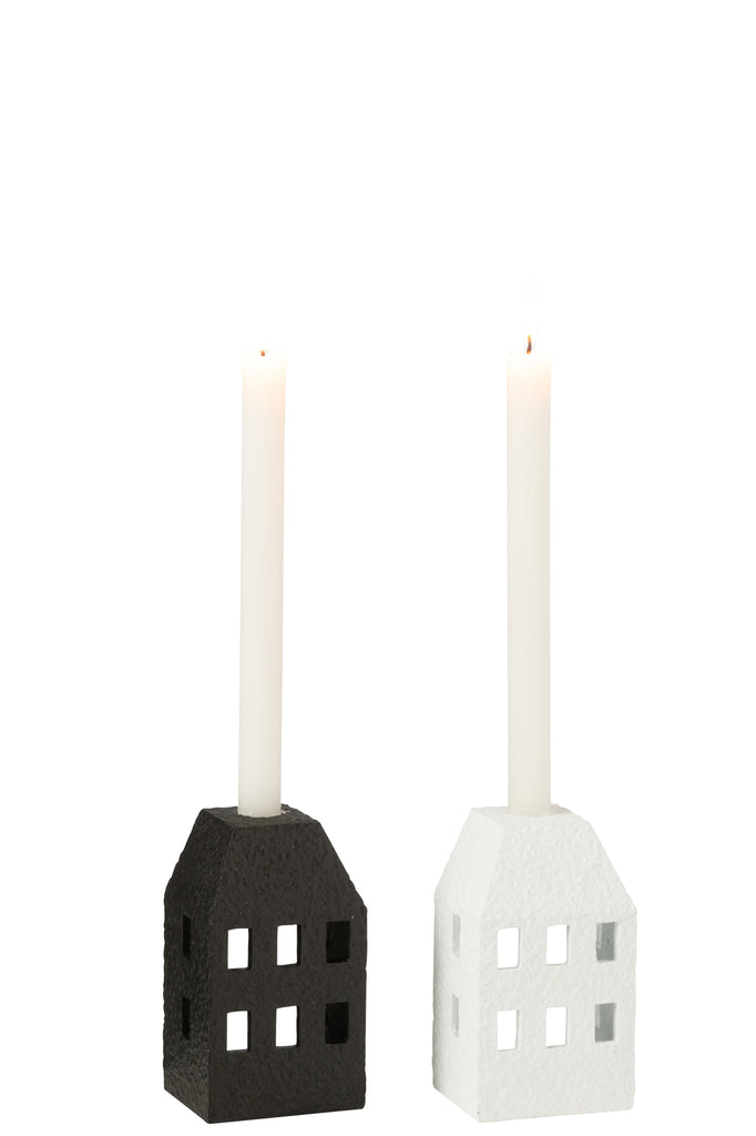 Candle Holder House Cement Black/White, set of 2