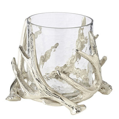 EDZARD lantaarn Kingston, gewei-design, aluminium, zilverkleurig, met glas, hoogte 15 cm, ø 19 cm