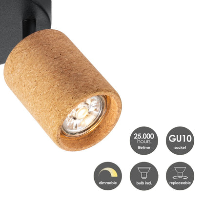 LED Opbouwspot Kurk 3 - dimbaar - Rond - zwart