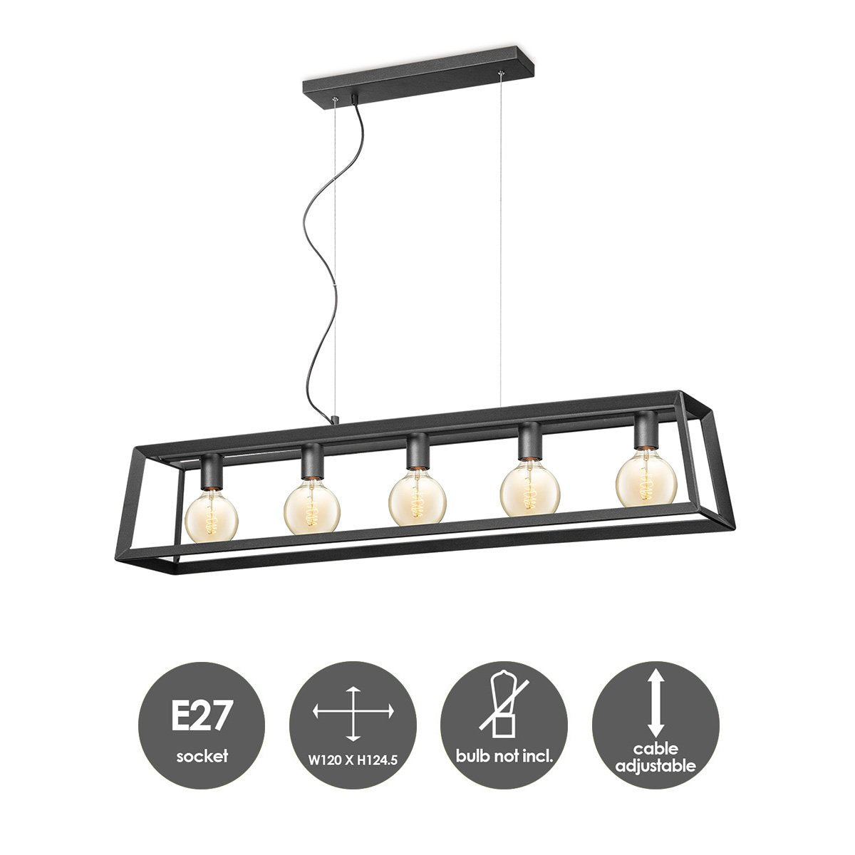 Hanglamp Dito 5 lichts - Zwart - 120x20x124cm