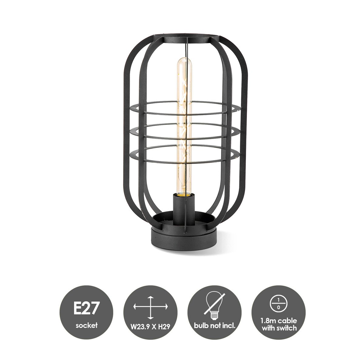 Moderne tafellamp Nero - Zwart - 24/24/40cm bedlampje