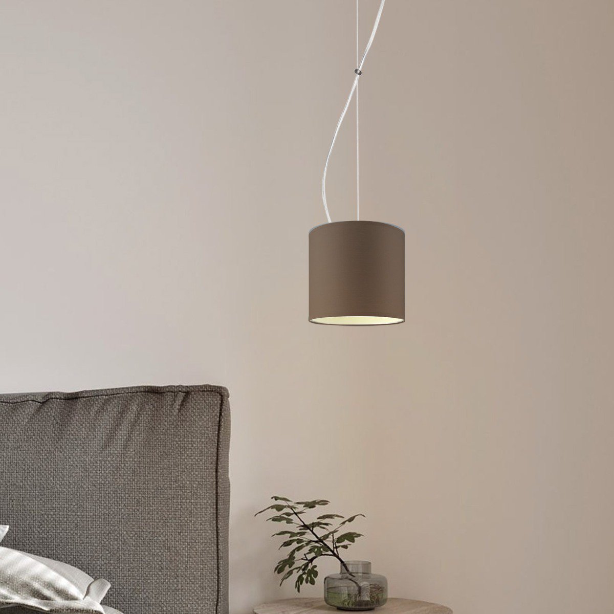 hanglamp Deluxe met lampenkap, E27, taupe, 16cm